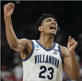  ?? DAVID J. PHILLIP — THE ASSOCIATED PRESS ?? Villanova forward Jermaine Samuels. who had 16points and 10rebounds, is elated after Saturday’s 50-44victory over Houston which sends the Wildcats to the Final Four.