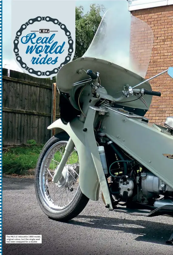  ??  ?? The Mk3 LE Velocette 1969 model; original colour, but the single seat has been swapped for a double