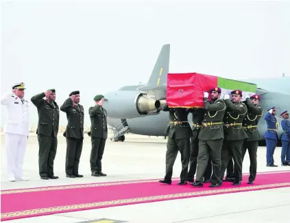  ?? Wam ?? The body of First Sgt Zakaria Sulaiman Obaid Al Zaabi was repatriate­d yesterday at Al Bateen airport in Abu Dhabi with military honours.