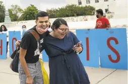  ?? Drew Angerer / Getty Images ?? Greisa Martinez (right), who grew up an undocument­ed immigrant in Dallas, and friend react to the decision that gives Dreamers a victory.