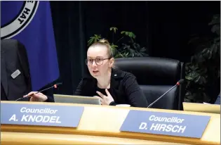  ?? NEWS PHOTO COLLIN GALLANT ?? Coun. Allison Knodel speaks during Monday night’s city council meeting. Council re-entered closed session meeting at the end of the open portion at city hall. Council members were not available to speak by press time.