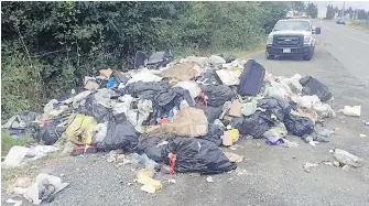  ??  ?? On Sunday, 3,400 kilograms of garbage were dumped on Shenton Road in Nanaimo.