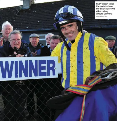  ?? HEALY RACING ?? Ruby Walsh takes the acclaim from the Thurles crowd after victory aboard Lareena