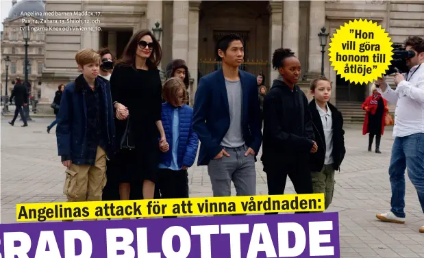  ??  ?? Angelina med barnen Maddox, 17, Pax, 14, Zahara, 13, Shiloh, 12, och tvillingar­na Knox och Vivienne, 10.