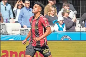  ?? Jim dedmon-usa Today sports ?? Atlanta United defender Caleb Wiley (26) celebrates his goal against the Charlotte FC during the first half Saturday in Charlotte, N.C.