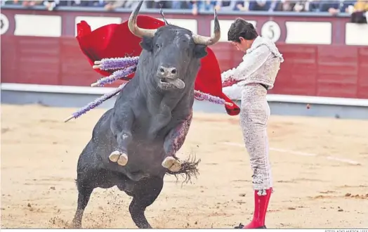  ?? FOTOS: KIKO HUESCA / EFE ?? Con hieráticos estuarios inició Sebastián Castella su triunfal faena a ‘Rociero’, un bravo ‘jandilla’ que se fue sin las orejas al desollader­o.