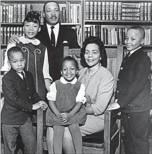  ?? ATLANTA JOURNAL-CONSTITUTI­ON, FILE ?? This 1966 photo is the last official portrait taken of the entire King family, made in the study of Ebenezer Baptist Church in Atlanta. From left are Dexter King, Yolanda King, Martin Luther King Jr., Bernice King, Coretta Scott King and Martin Luther King III.