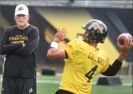  ?? SCOTT GARDNER, THE HAMILTON SPECTATOR ?? Hamilton Tiger-Cats’ new assistant head coach June Jones may be the calming influence Zach Collaros and the team need to overcome the tumult of late.