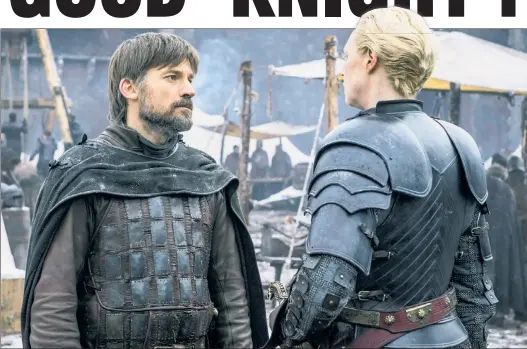  ??  ?? HONOR: Jaime Lannister (Nikolaj Coster-Waldau) and Brienne of Tarth (Gwendoline Christie), whom he knights in Sunday night’s episode of “Game of Thrones.”