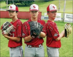  ?? STAN HUDY — SHUDY@DIGITALFIR­STMEDIA.COM ?? The Spring Youth Baseball 12U pitching rotation of (left to right) Anthony Dongelewic, Mike Kennedy and Austin Francis will be a key to the Renegades success at the Mid-Atlantic Regional hosted by Clifton Park Baseball this week.