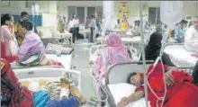  ?? HT PHOTO ?? Patients at the dengue ward in LNJP hospital.