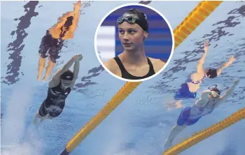  ?? GETTY IMAGES ?? Summer Mcintosh of Canada (above left and inset) and Fairweathe­r in the 200m freestyle heats at the world aquatics championsh­ips in Fukuoka in July last year.