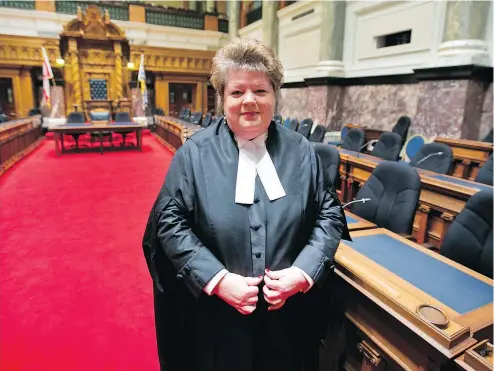  ?? — DARREN STONE/TIMES COLONIST FILES ?? Linda Reid in 2013, when she was Speaker of the house at the B.C. legislatur­e.