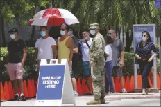  ?? ASSOCIATED PRESS ?? PEOPLE WAIT IN LINE at a walk-up testing site for COVID-19 on Tuesday in Miami Beach, Fla.