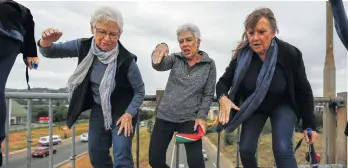  ??  ?? COUNTRY FIRST, POLITICS SECOND: Sisters Joan Swanepoel and Jill Hallett, and friend Debbie Breedt