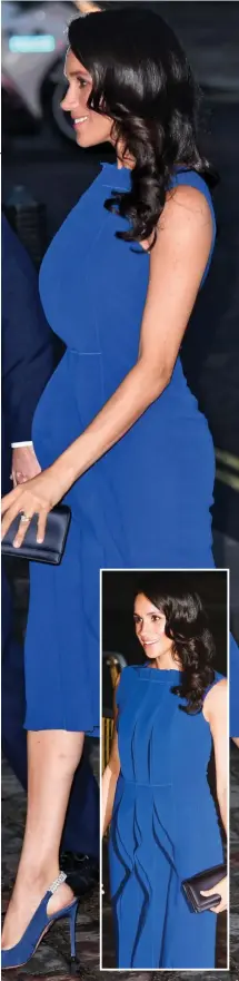  ??  ?? Shifting shape: Meghan’s billowing dress last night