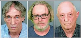  ?? AP PHOTOS ?? Above, booking photos released by the Danbury Police Department show, from left, Bruce Bemer, Robert King and William Trefzger. King and Trefzger pleaded guilty to charges in 2018 and Bemer is expected to go on trial in 2019. Top, Linda Marino poses with photograph­s of her son, Samuel, at her home in Tolland.
