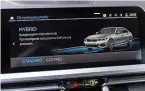  ??  ?? EQUIPMENT BMW’s iDrive system is still among the best in the business. Not only does it control the radio, nav and vehicle functions, but also the 330e’s hybrid and electric drive modes; the car can cover 41 miles in EV mode