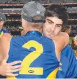  ?? Picture: AAP ?? Mark LeCras (left) with Andrew Gaff.