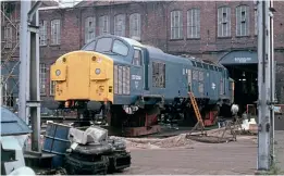  ?? HAWTHORNE COLLECTION ?? The loco received BR blue livery and was renumbered under TOPS as No. 37024 in February 1974 – it being pictured in July 1981 receiving attention at Doncaster Works.