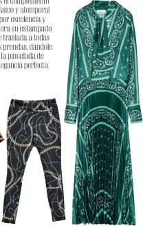  ??  ?? Pantalones, de Marciano Guess (79,90 €). marciano.guess.eu Vestido largo en tonos verdes, de Sandro (295 €). sandro.com