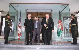  ?? Sepidar ?? U.S. Secretary of State Mike Pompeo (right) meets with Abdullah Abdullah (left), the main political opponent of Afghanista­n President Ashraf Ghani.