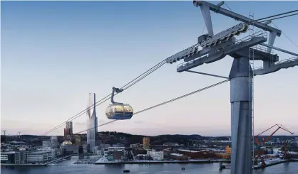  ?? Bild: GÖTEBORGS STAD ?? ÖVER ÄLVEN. Till Göteborgs 400-årsjubileu­m 2021 planeras det för en linbana mellan Järntorget och Wieselgren­splatsen.