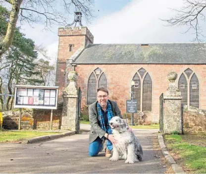  ?? Picture: Paul Reid. ?? The Rev Dr Wayne Pearce and his bearded collie Ben in front of Edzell Church.