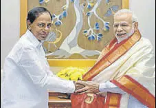  ?? PTI ?? Telangana chief minister K Chandrashe­khar Rao (left) has met Prime Minister Narendra Modi twice in over a month.