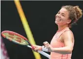  ?? ?? Jasmine Paolini celebrates match point in her match against Anna Blinkova on Saturday during the Australian Open at Melbourne Park in Melbourne.