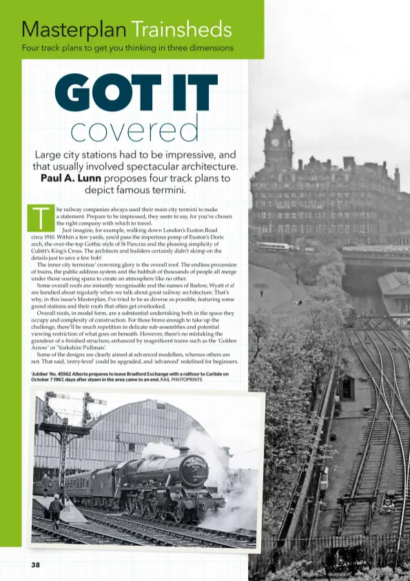  ?? RAIL PHOTOPRINT­S ?? ‘Jubilee’ No. 45562 Alberta prepares to leave Bradford Exchange with a railtour to Carlisle on October 7 1967, days after steam in the area came to an end.