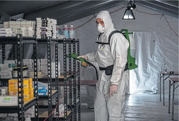  ?? Picture: Rex/shuttersto­ck. ?? The intensive care tent in a field hospital set up in Cremona, Italy, amid the outbreak.