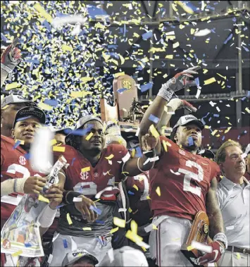  ?? BRANT SANDERLIN / BSANDERLIN@AJC.COM ?? As usual, the SEC Championsh­ip game will come to town carrying its annual national championsh­ip implicatio­ns. Last year’s win over Florida in the Georgia Dome propelled Alabama into the College Football Playoff.