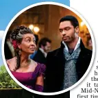  ??  ?? ON LOCATION: Hatfield House, which featured in Bridgerton. Inset: Stars Adjoa Andoh as Lady Danbury and Rege-Jean Page as Simon Bassett