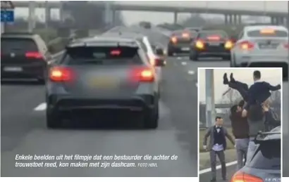  ?? FOTO HBVL ?? Enkele beelden uit het filmpje dat een bestuurder die achter de trouwstoet reed, kon maken met zijn dashcam.