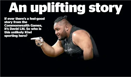  ?? GETTY IMAGES ?? New Zealand’s David Liti exhibits his mischievou­s side by acknowledg­ing the judges after a successful lift in the men’s +105kg weightlift­ing final at the Commonweal­th Games.