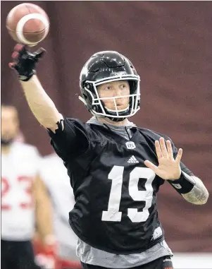  ?? CP PHOTO ?? Calgary Stampeders quarterbac­k Bo Levi Mitchell (19) throws the ball during practice ahead of the 105th Grey Cup championsh­ip football game against the Toronto Argonauts in Ottawa on Friday.