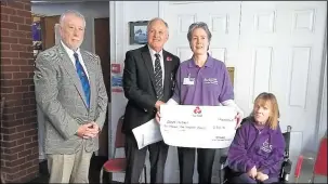  ??  ?? Left, Malcolm Cane, captain of the
Old Salts section of Whitstable & Seasalter Golf Club, presents a cheque for £2,500 to Sarah, a representa­tive of the Canine Partners charity.
The money was raised by members during the 2018/2019 season