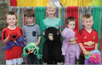  ?? Photos by Sheila Fitzgerald. ?? Denis McCarthy, Cathal Fitzpatric­k, Ronan Weathers, Jamie Forrest and Adam Weathers pictured with puppets from the Godshandiw­ork Puppet Show.