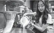  ?? Billy Calzada / Staff photograph­er ?? Jungmin Kang pours glue into a mixer to create Snoop Slime — a product with which she has launched a profitable business that sticks.