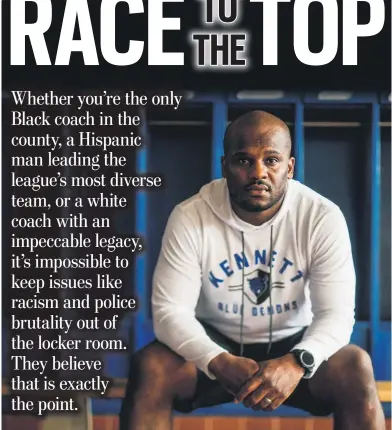  ?? NATE HECKENBERG­ER — FOR MEDIANEWS GROUP ?? Kennett football coach Lance Frazier — the only Black high school football coach in Chester County — opened some eyes on his football team when he shared stories of his son Kalen, who has been stopped and questioned by police simply for jogging in their Chester County neighborho­od.