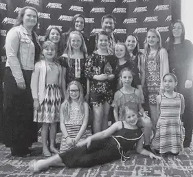  ??  ?? Following receiving the Ron Conrad Award, members of Wilsons Home Heating Cyclones Atom A team, front row, left, Danica Wolthers, Amy Field, Lucy Evans and Kathleen Williams-henderson. Second row, Bailee Brooks, Brooklyn Bagnell-lauther, Danni Totten and Kori Griffon. Back row, Rhianna Roy, Ava Totten, Jill Saulnier (of Team Canada) Dave Macneil, Brooklyn Moore, Leah Higgins and Holly Masters.