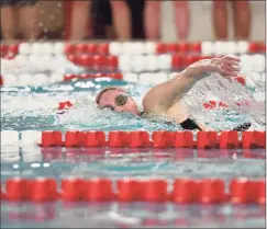  ?? Gregory Vasil / For Hearst Connecticu­t Media ?? Ridgefield’s Rylie Giles swims in the 500 freestyle during the FCIAC championsh­ip on Nov. 5 at Greenwich High School.