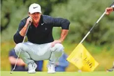  ?? Reuters ?? Brooks Koepka lines up a putt on the 16th green during the first round of the Open Championsh­ip.