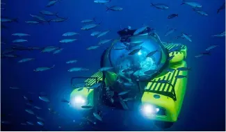  ?? ?? Going live from Tiktok: With two bubble subs and on board laboratori­es, OceanX wants to bring the wonders of the deep seas to our screens.