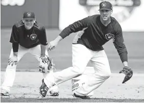  ?? ROY DABNER / FOR THE JOURNAL SENTINEL ?? Brewers third baseman Travis Shaw made 99 starts with the Red Sox last season. Shaw was drafted as a first baseman in the ninth round in 2011.