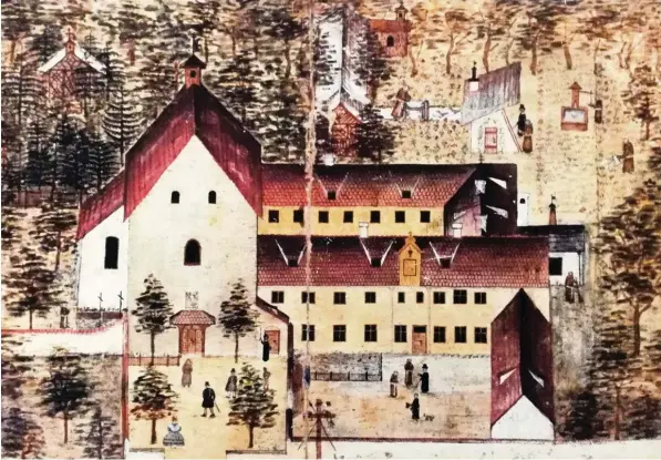  ?? Foto: Joerg Roller ?? Das Bild stammt aus dem Stadtarchi­v Dillingen und stellt das Kapuzinerk­loster Dillingen in der Mitte des 19. Jahrhunder­ts dar. 1692 hatten sich die Kapuziner in Dillingen niedergela­ssen. Sie blieben 299 Jahre im Schwäbisch­en Rom.