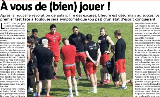  ?? (Photo Patrick Blanchard) ?? L’implicatio­n de Matt Giteau au sein du staff technique toulonnais, sans oublier sa bonne humeur, apportera-t-elle un supplément d’âme à ses partenaire­s en mal de confiance ? La réponse sera donnée cet aprèsmidi au Vélodrome.