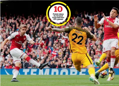  ?? Reuters ?? Nacho Monreal’s first Premier League goal since 2013 put Arsenal ahead against Brighton. —