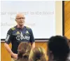  ?? PHOTO: PETER MCINTOSH ?? Time for change . . . Dr Murray Heasley, from the Network of Survivors in Faithbased Institutio­ns and their Supporters, calls for a name change for Kavanagh College at a public meeting in Dunedin last night.